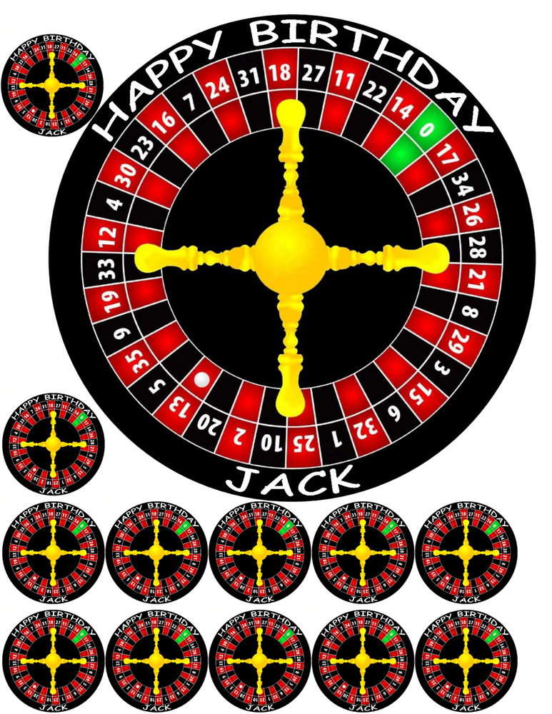 ROULETTE CASINO POKER WHEEL 7.5" + 12 x 1.5" PREMIUM Edible WAFER Cake Topper D1