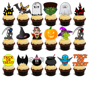 HALLOWEEN Cake Topper Edible PREMIUM x18 FLAT STAND UP SPOOKY SCARY MIX GIFT D20