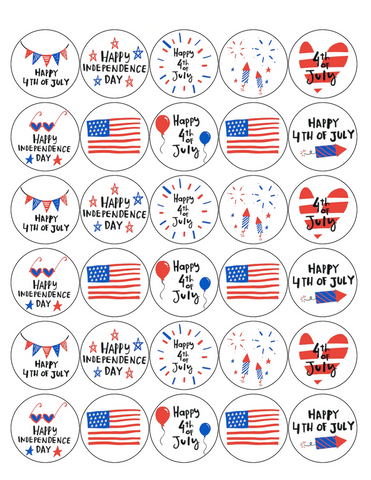 INDEPENDENCE DAY 30 x 4cm PREMIUM EDIBLE RICE PAPER ROUND CUP CAKE TOPPERS D3