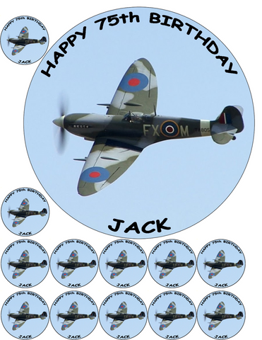 SPITFIRE RAF BATTLE BRITAIN 7.5" + 12 x 1.5" PREMIUM Edible WAFER Cake Topper D1