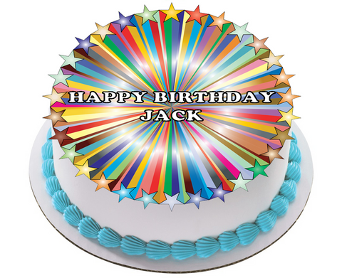 HAPPY BIRTHDAY STARS 7.5" PREMIUM EDIBLE RICE PAPER CAKE TOPPER DECORATION D7 - KraftyDesigns