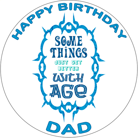 PREMIUM HAPPY BIRTHDAY DAD 7.5" EDIBLE ICING ROUND CAKE TOPPER DADDY FATHER D2 - KraftyDesigns