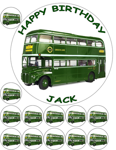 GREEN LINE BUS 7.5" + 12 x 1.5" PREMIUM Edible WAFER Cake Topper D1 GREENLINE