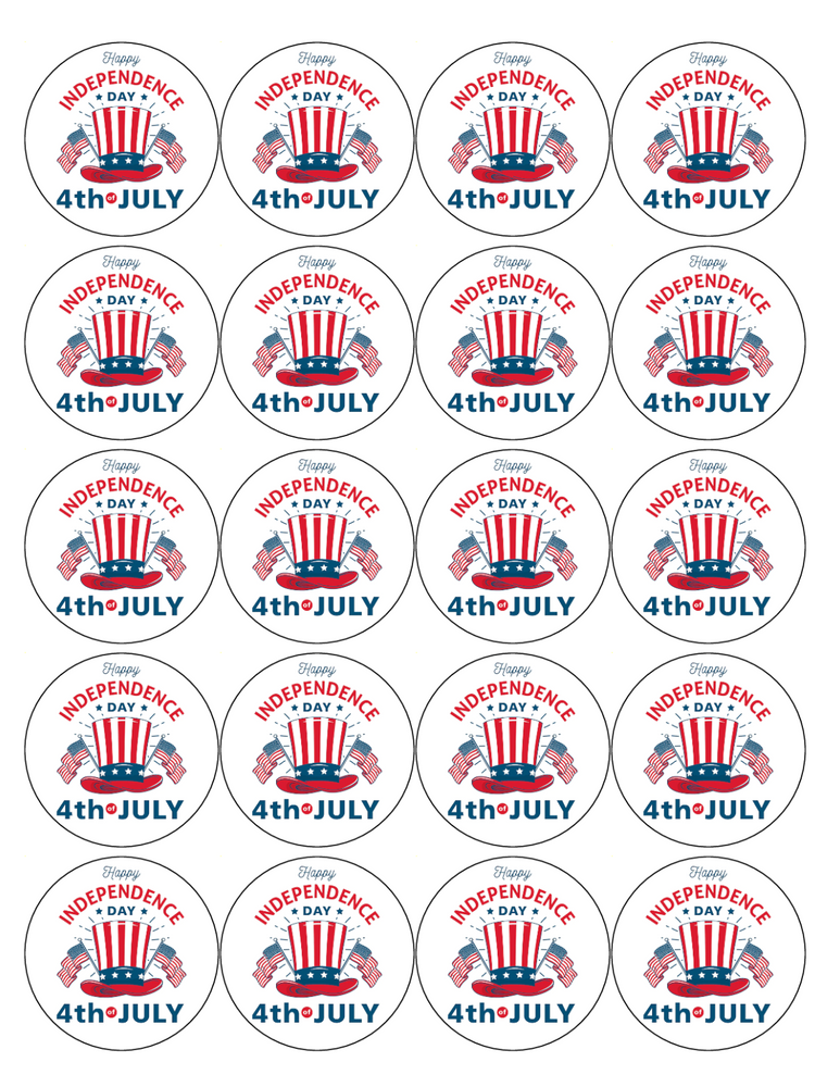 INDEPENDENCE DAY 20 x 5cm PREMIUM EDIBLE ICING ROUND CUP CAKE TOPPERS 4 JULY D6