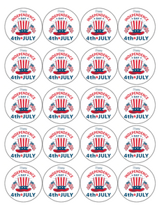 INDEPENDENCE DAY 20 x 5cm PREMIUM EDIBLE ICING ROUND CUP CAKE TOPPERS 4 JULY D6