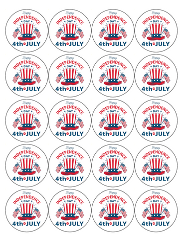 INDEPENDENCE DAY 20 x 5cm PREMIUM EDIBLE ICING ROUND CUP CAKE TOPPERS 4 JULY D6