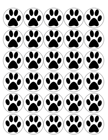 PAW PRINT 30 x 4cm PREMIUM EDIBLE ICING ROUND CUP CAKE TOPPERS ANIMAL D1