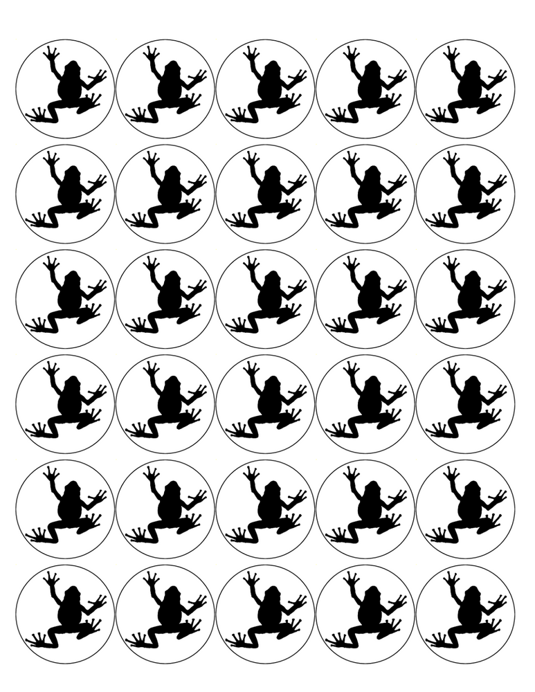 FROG SILHOUETTE 30 x 4cm PREMIUM EDIBLE ICING ROUND CUP CAKE TOPPERS BLACK D1