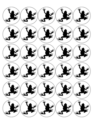 FROG SILHOUETTE 30 x 4cm PREMIUM EDIBLE ICING ROUND CUP CAKE TOPPERS BLACK D1