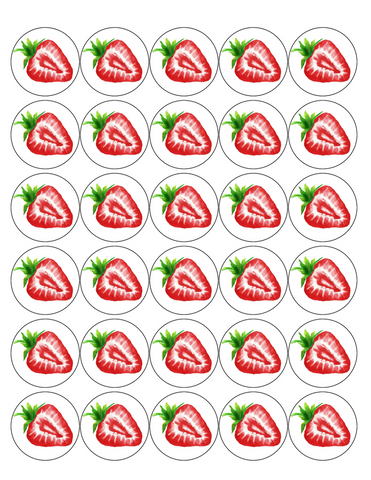 STRAWBERRY 30 x 4cm PREMIUM EDIBLE RICE PAPER ROUND CUP CAKE TOPPERS FOOD D2 - KraftyDesigns