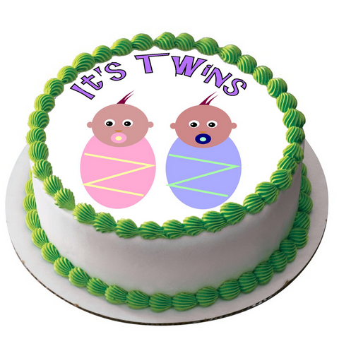 NEW BABY TWINS 7.5" ROUND RICE WAFER PAPER EDIBLE PREMIUM CAKE TOPPER D17