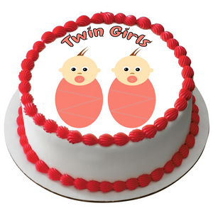 NEW BABY TWIN GIRLS 7.5" ICING EDIBLE PREMIUM CAKE TOPPER 19CM DIAMETRE D16