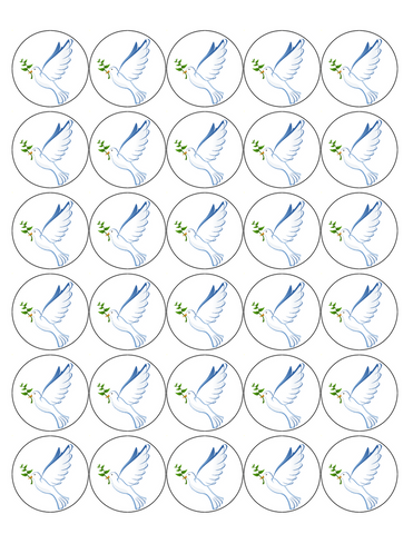 PEACE DOVE 30 x 4cm PREMIUM EDIBLE ICING ROUND CUP CAKE TOPPERS D1