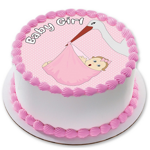 NEW BABY 7.5" ROUND RICE WAFER PAPER EDIBLE PREMIUM CAKE TOPPER PINK GIRL D6