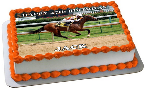 RACE HORSE A4 PREMIUM Edible ICING Cake Topper CAN PERSONALISE TEXT D4