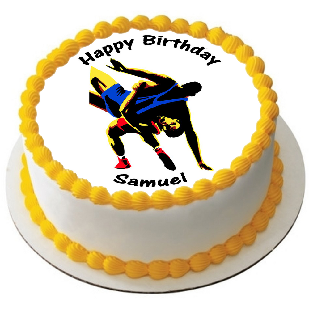 WRESTLING 7.5" ROUND ICING EDIBLE PREMIUM CAKE TOPPER 19CM DIAMETRE D1