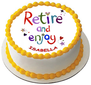 HAPPY RETIREMENT 7.5 PREMIUM Edible RICE Cake Topper CAN BE PERSONALISED D4