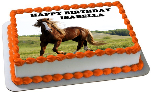 HORSE A4 PREMIUM Edible ICING Cake Topper CAN PERSONALISE TEXT BROWN STALLION D2