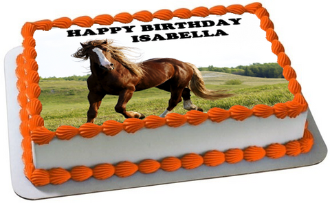 HORSE A4 PREMIUM Edible ICING Cake Topper CAN PERSONALISE TEXT BROWN STALLION D2