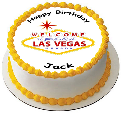 LAS VEGAS SIGN 7.5 PREMIUM Edible ICING Cake Topper CAN BE PERSONALISED D4