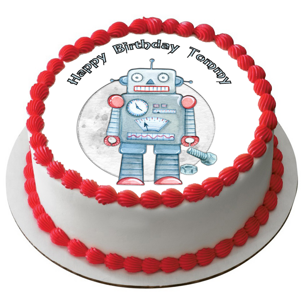 ROBOT 7.5" ROUND ICING EDIBLE PREMIUM CAKE TOPPER 19CM DIAMETRE D1