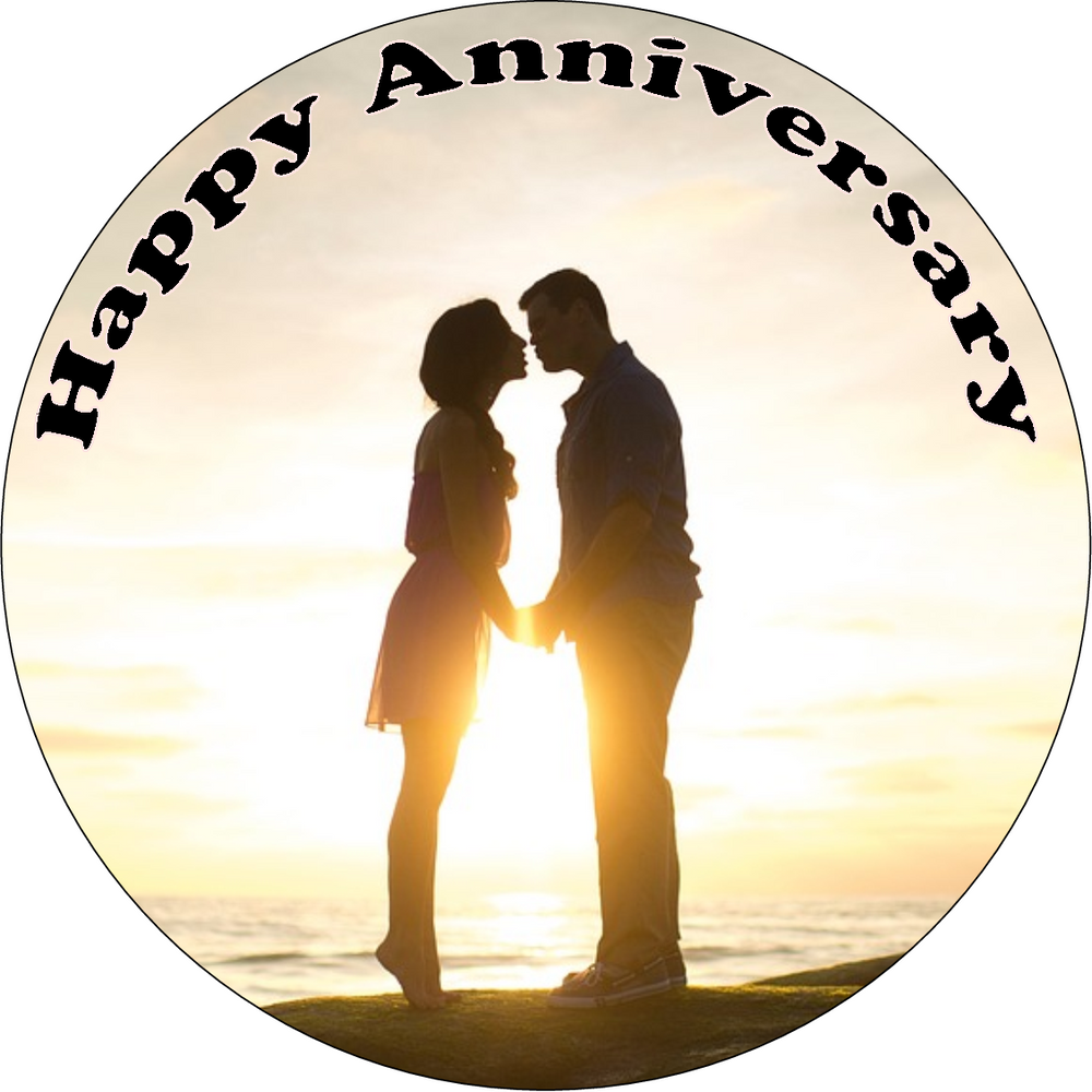 Wedding Anniversary 7.5" PREMIUM Round ICING Cake Topper MARRIED COUPLE D4