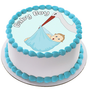 NEW BABY 7.5" ROUND ICING EDIBLE PREMIUM CAKE TOPPER 19CM DIAMETRE BLUE BOY D4