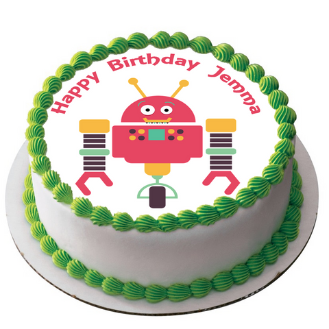ROBOT 7.5" ROUND ICING EDIBLE PREMIUM CAKE TOPPER 19CM DIAMETRE D2 - KraftyDesigns