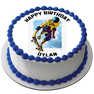 SKATEBOARDING 7.5" ROUND ICING EDIBLE PREMIUM CAKE TOPPER 19CM DIAMETRE D2