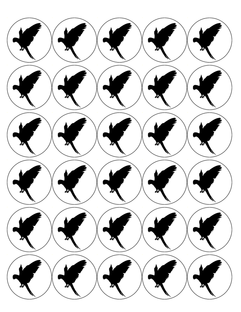 PARROT 30 x 4cm PREMIUM EDIBLE ICING ROUND CUP CAKE TOPPERS SILHOUETTE D3