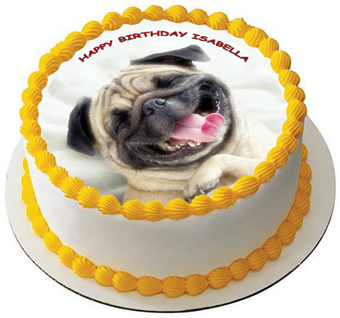 PUG CUTE DOG 7.5 PREMIUM Edible ICING Cake Topper CAN BE PERSONALISED D3