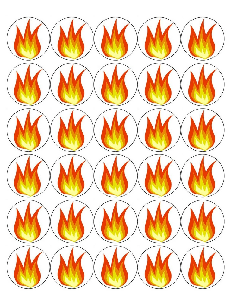 FLAME 30 x 4cm PREMIUM EDIBLE ICING ROUND CUP CAKE TOPPERS FIRE D2