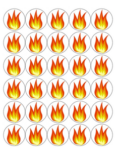 FLAME 30 x 4cm PREMIUM EDIBLE ICING ROUND CUP CAKE TOPPERS FIRE D2