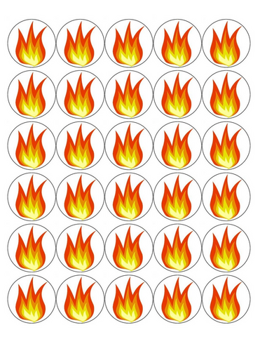 FLAME 30 x 4cm PREMIUM EDIBLE ICING ROUND CUP CAKE TOPPERS FIRE D2