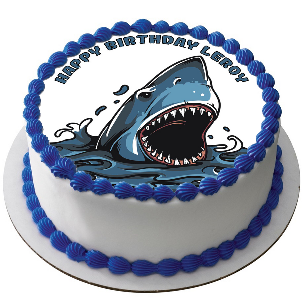 SHARK 7.5" ROUND ICING EDIBLE PREMIUM CAKE TOPPER 19CM DIAMETRE JAWS D4