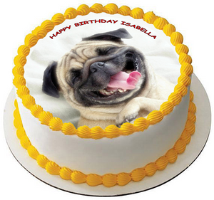 PUG CUTE DOG 7.5 PREMIUM Edible RICE CARD Cake Topper CAN BE PERSONALISED D3