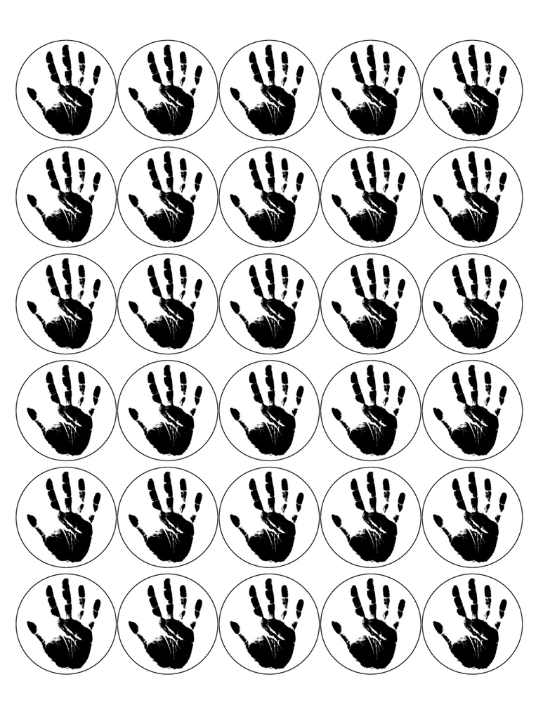 HANDPRINT 30 x 4cm PREMIUM EDIBLE ICING ROUND CUP CAKE TOPPERS BLACK D1