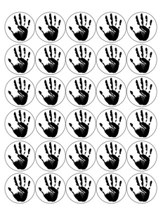 HANDPRINT 30 x 4cm PREMIUM EDIBLE ICING ROUND CUP CAKE TOPPERS BLACK D1