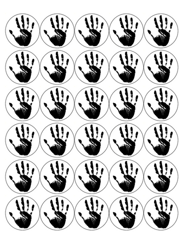 HANDPRINT 30 x 4cm PREMIUM EDIBLE ICING ROUND CUP CAKE TOPPERS BLACK D1