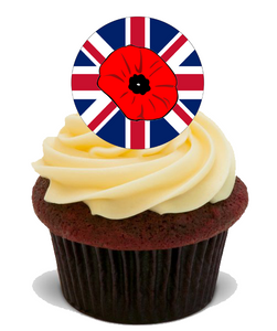 REMEMBRANCE DAY CAKE TOPPERS 30x 4CM PREMIUM EDIBLE STANDUP RICE CARD UK GIFT D2