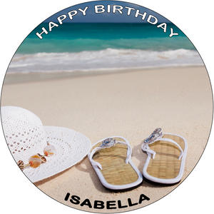 PREMIUM BEACH 7.5" HOLIDAY EDIBLE RICE WAFER PAPER CARD ROUND CAKE TOPPER D2