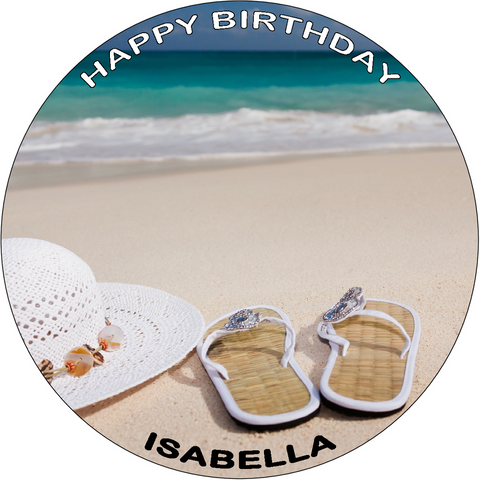 PREMIUM BEACH 7.5" HOLIDAY EDIBLE RICE WAFER PAPER CARD ROUND CAKE TOPPER D2