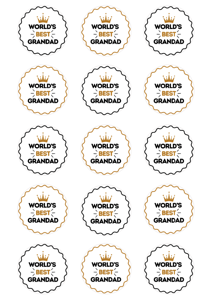 GRAND FATHERS DAY 15 x5cm PREMIUM EDIBLE ICING SHEET ROUND CUP CAKE TOPPERS ID36