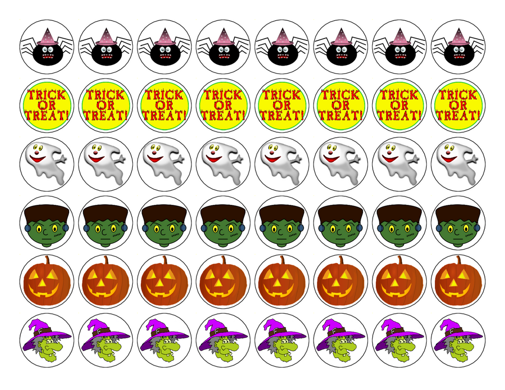 HALLOWEEN 48 x 3cm PREMIUM PARTY MIX RICE PAPER DECORATION CAKE TOPPERS D16