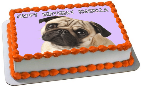 PUG DOG A4 PREMIUM Edible ICING Cake Topper CAN BE PERSONALISED D2