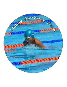 SWIMMING POOL 7.5 PREMIUM Edible RICE CARD Cake Topper CAN PERSONALISE SWIM D1