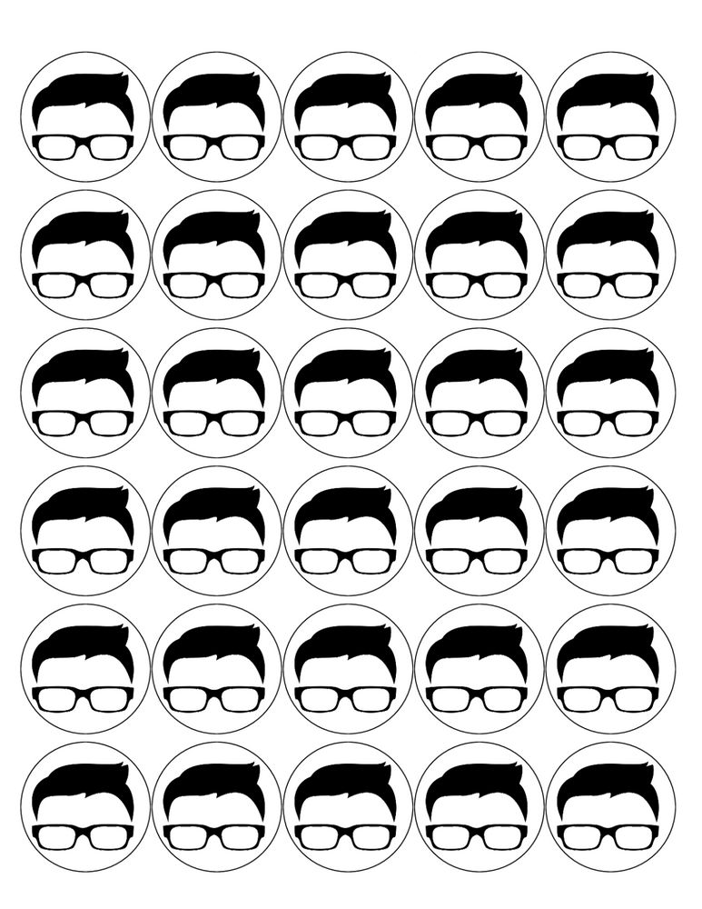 GLASSES MAN 30 x 4cm PREMIUM EDIBLE ICING ROUND CUP CAKE TOPPERS SILHOUETTE D1 - KraftyDesigns