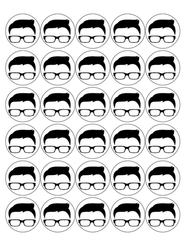 GLASSES MAN 30 x 4cm PREMIUM EDIBLE ICING ROUND CUP CAKE TOPPERS SILHOUETTE D1 - KraftyDesigns