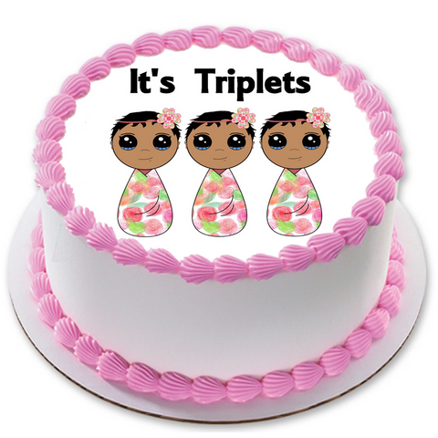 NEW BABY TRIPLETS 7.5" ROUND RICE WAFER PAPER EDIBLE PREMIUM CAKE TOPPER D14