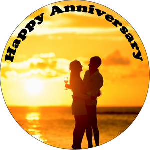 Wedding Anniversary 7.5" PREMIUM Round ICING Cake Topper MARRIED COUPLE D3
